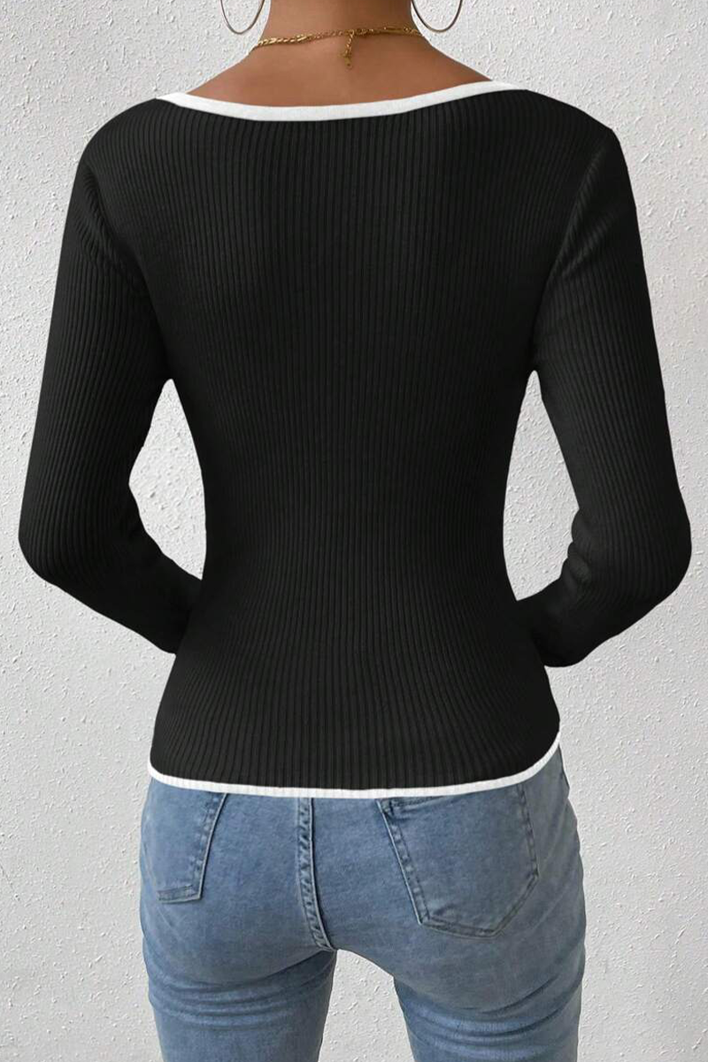 Tops casuales de cuello en V con contraste de colores sólidos para uso diario (5 colores)