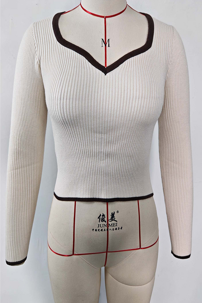 Tops casuales de cuello en V con contraste de colores sólidos para uso diario (5 colores)
