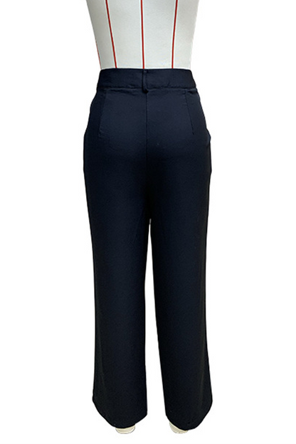 Pantalones rectos de cintura alta, holgados, informales, con bolsillos y botones para uso diario (3 colores)