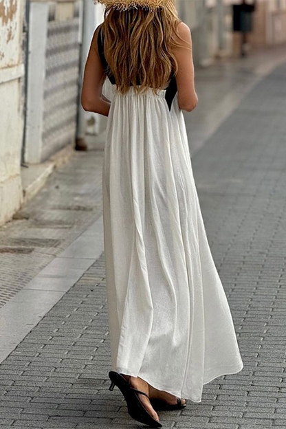 Vestidos casuales con cuello en V, tirantes y patchwork en contraste