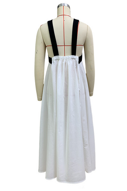 Vestidos casuales con cuello en V, tirantes y patchwork en contraste