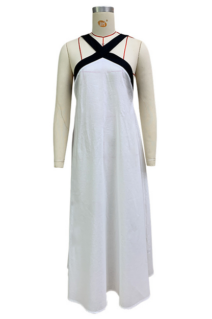 Vestidos casuales con cuello en V, tirantes y patchwork en contraste
