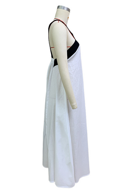 Vestidos casuales con cuello en V, tirantes y patchwork en contraste