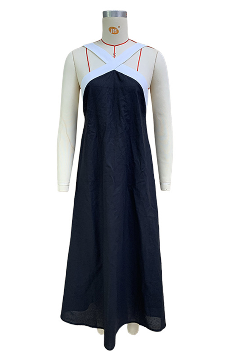 Vestidos casuales con cuello en V, tirantes y patchwork en contraste
