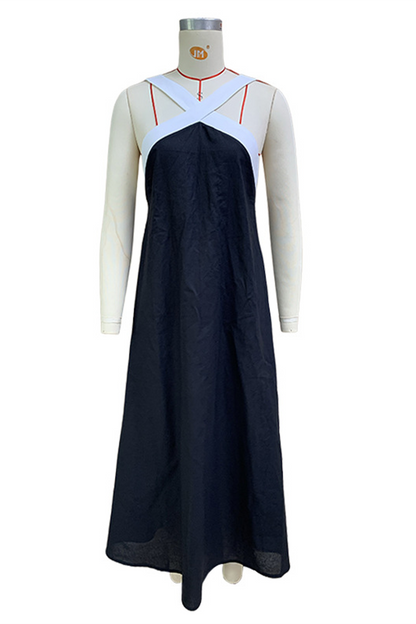 Vestidos casuales con cuello en V, tirantes y patchwork en contraste