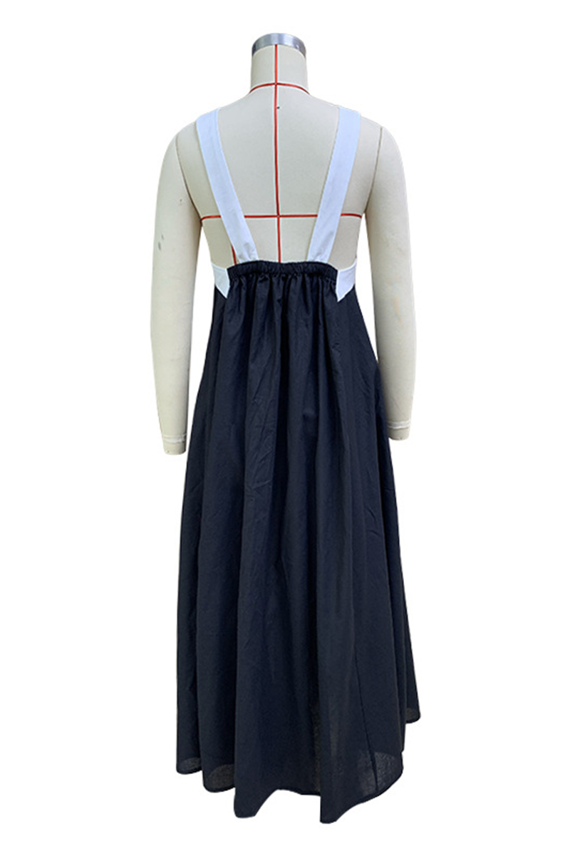 Vestidos casuales con cuello en V, tirantes y patchwork en contraste