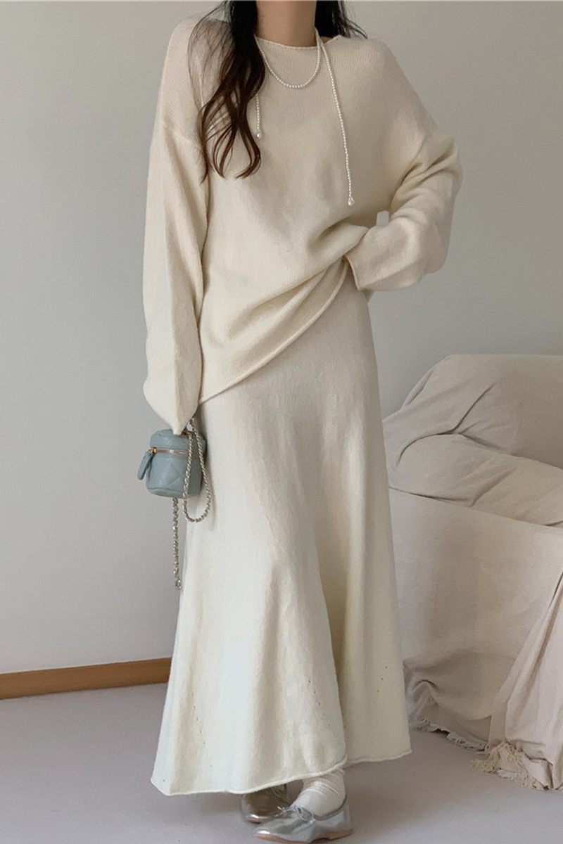 Elegante conjunto de dos piezas de manga larga con hombros descubiertos y esponjoso (4 colores)