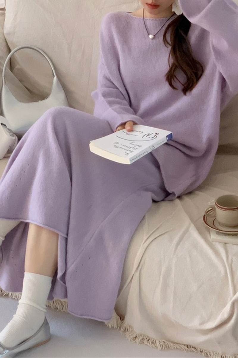 Elegante conjunto de dos piezas de manga larga con hombros descubiertos y esponjoso (4 colores)