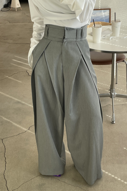 Pantalones casuales holgados de cintura alta con bolsillos y pierna ancha