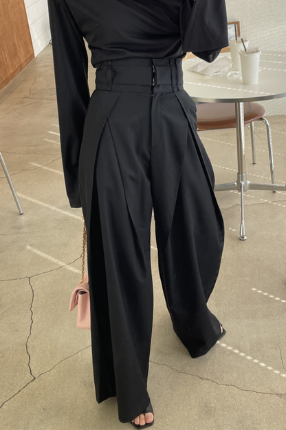 Pantalones casuales holgados de cintura alta con bolsillos y pierna ancha