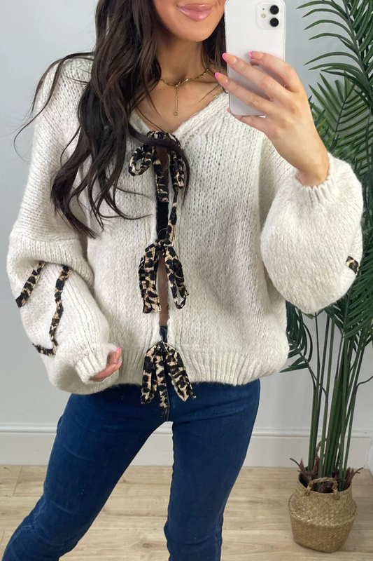 Prenda exterior informal de leopardo con cordones y cuello en V (7 colores)