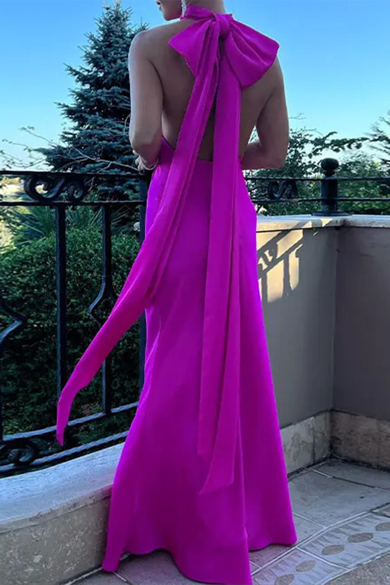 Vestidos sexys de falda de un solo paso con cuello halter y cordones