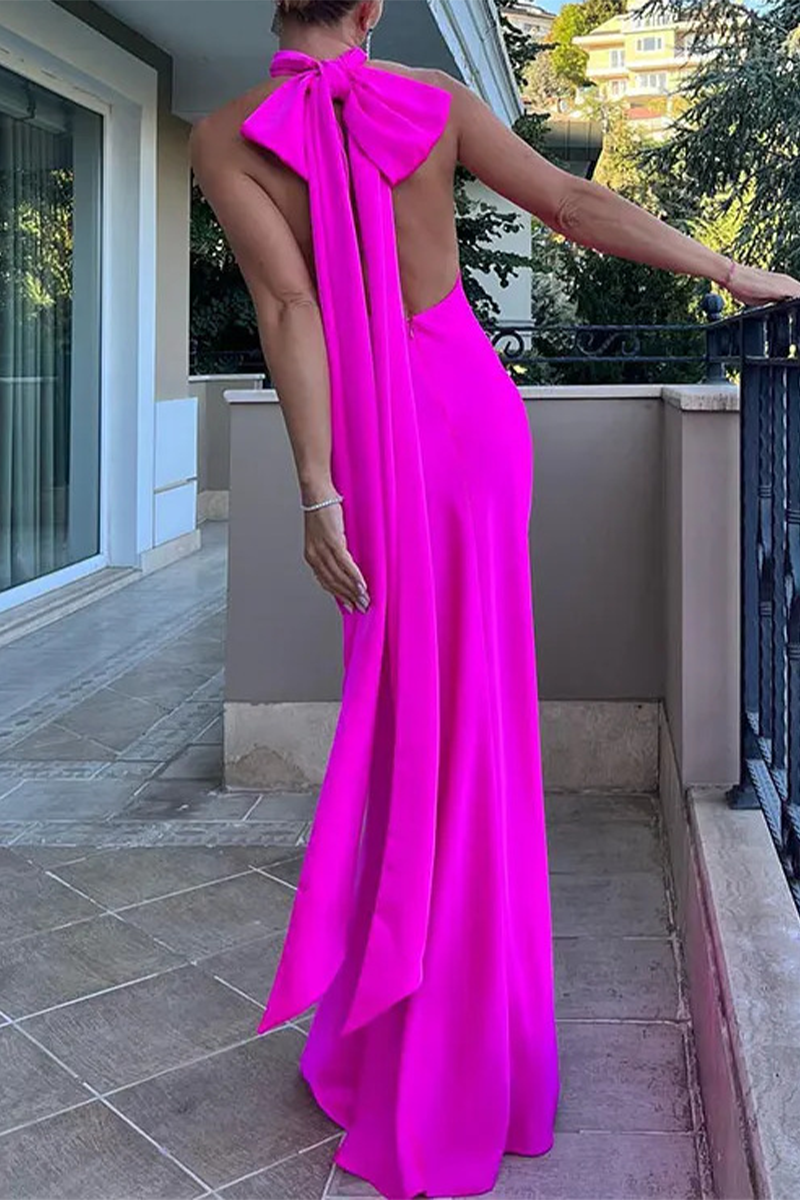 Vestidos sexys de falda de un solo paso con cuello halter y cordones