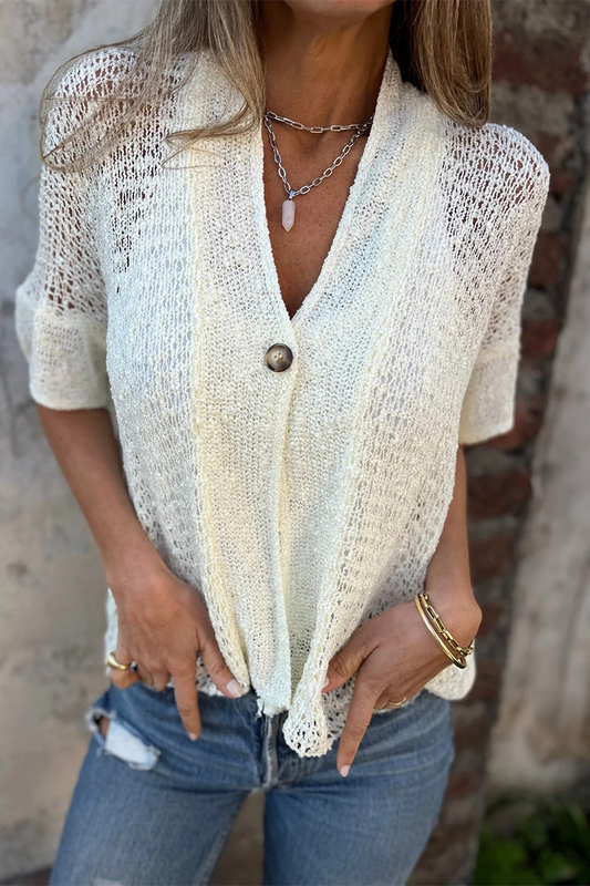 Prendas de abrigo informales con cuello en V y botones calados (6 colores)