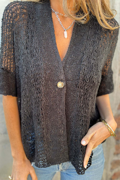 Prendas de abrigo informales con cuello en V y botones calados (6 colores)
