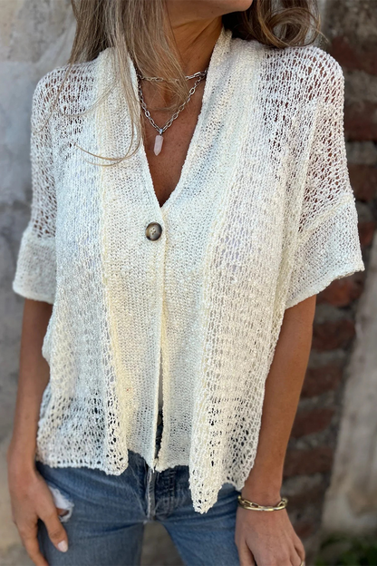 Prendas de abrigo informales con cuello en V y botones calados (6 colores)