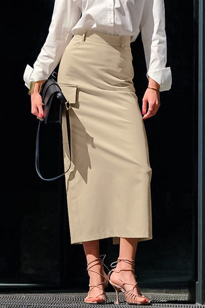 Pantalones rectos de cintura alta con abertura y cremallera elegantes de uso diario