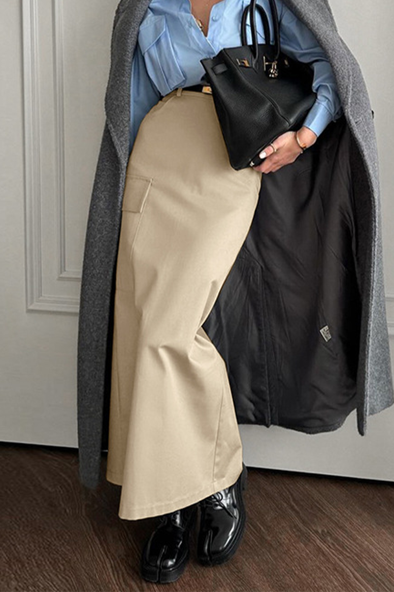 Pantalones rectos de cintura alta con abertura y cremallera elegantes de uso diario