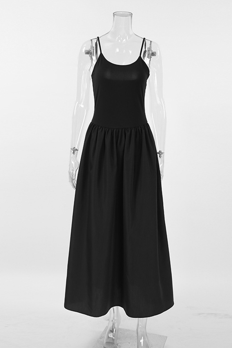 Vestidos casuales de calle con bolsillos y patchwork, cuello en U y tirantes