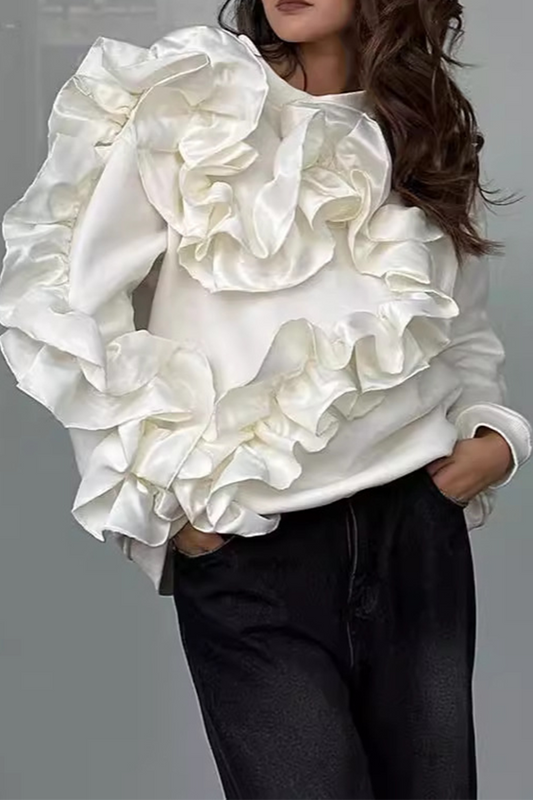 Sudadera informal con cuello redondo y forma de flor
