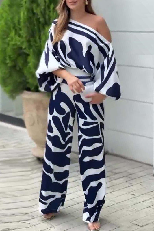 Conjunto casual de dos piezas de manga larga con estampado pintado