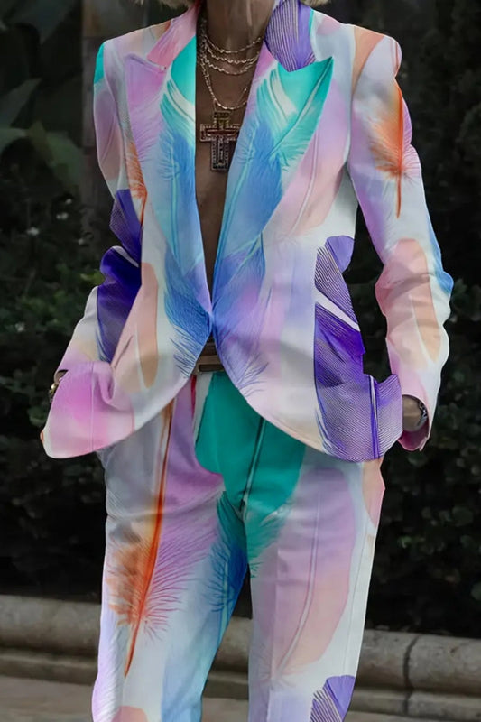 Conjunto informal de dos piezas con botones y cuello vuelto, manga larga (3 colores)
