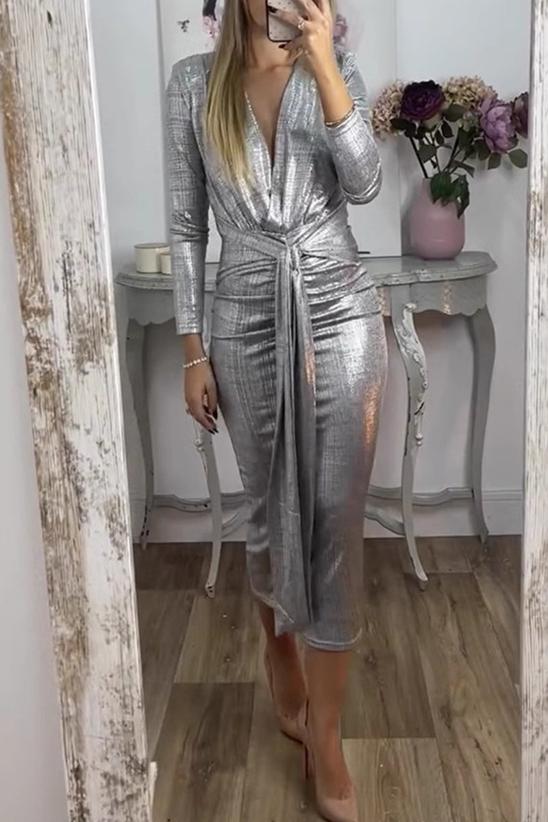 Vestido sexy con escote en V fruncido y estampado bronceado (3 colores)