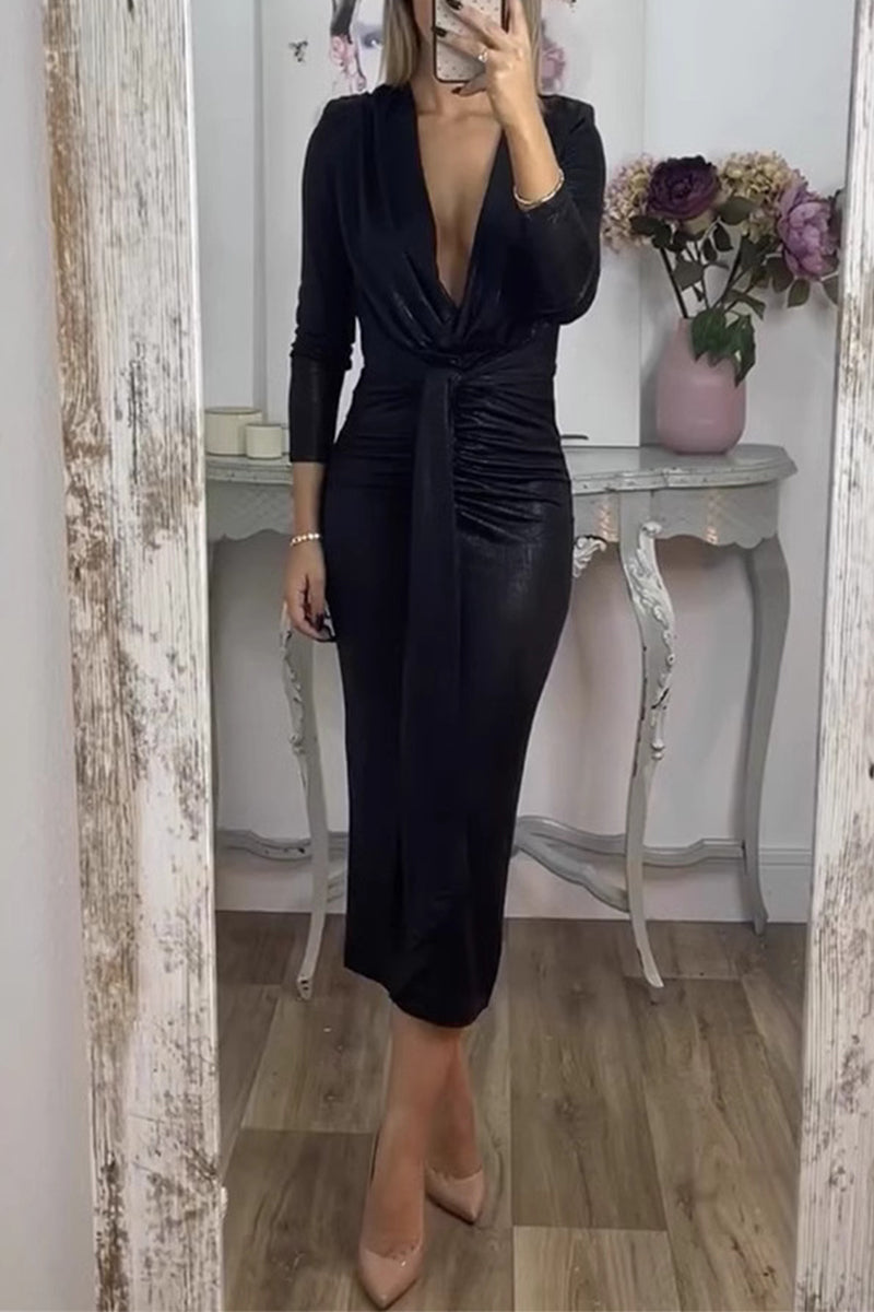 Vestido sexy con escote en V fruncido y estampado bronceado (3 colores)