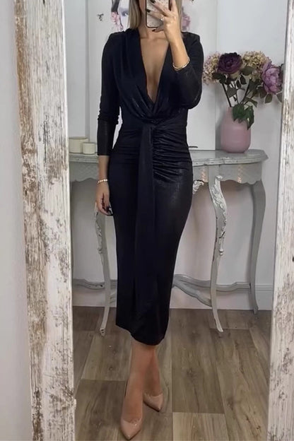 Vestido sexy con escote en V fruncido y estampado bronceado (3 colores)