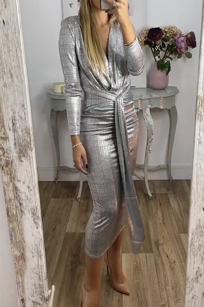 Vestido sexy con escote en V fruncido y estampado bronceado (3 colores)