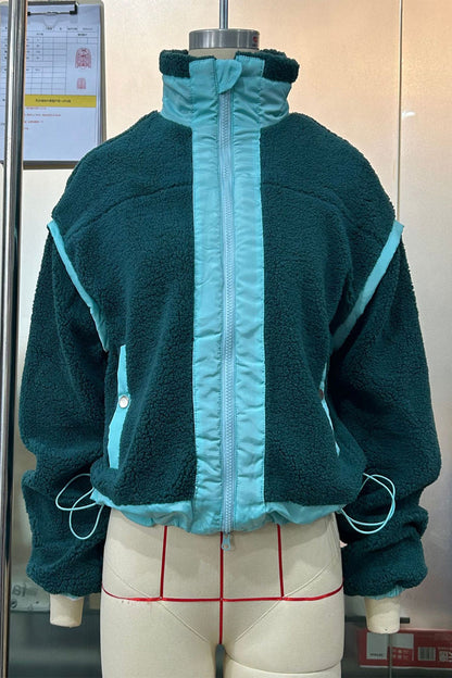 Prendas de abrigo informales con cuello mandarín en contraste y cremallera de patchwork (5 colores)