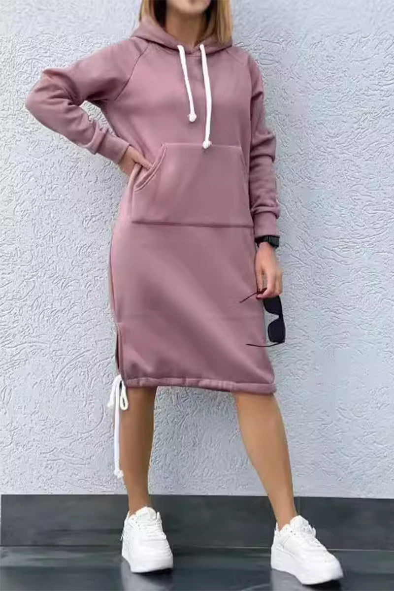 Vestidos casuales de manga larga con capucha y cordones (5 colores)