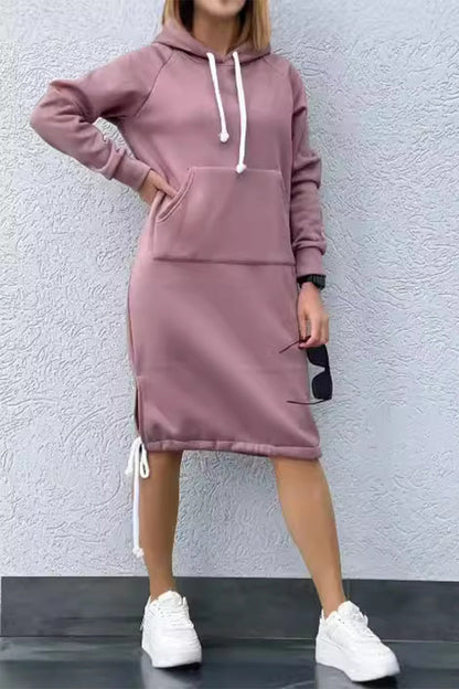 Vestidos casuales de manga larga con capucha y cordones (5 colores)