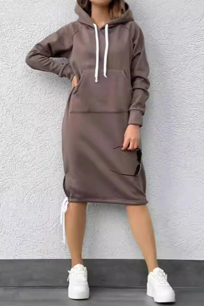 Vestidos casuales de manga larga con capucha y cordones (5 colores)