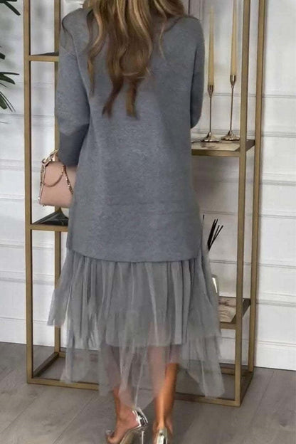 Conjunto informal de dos piezas con cuello alto y abertura, manga larga (7 colores)