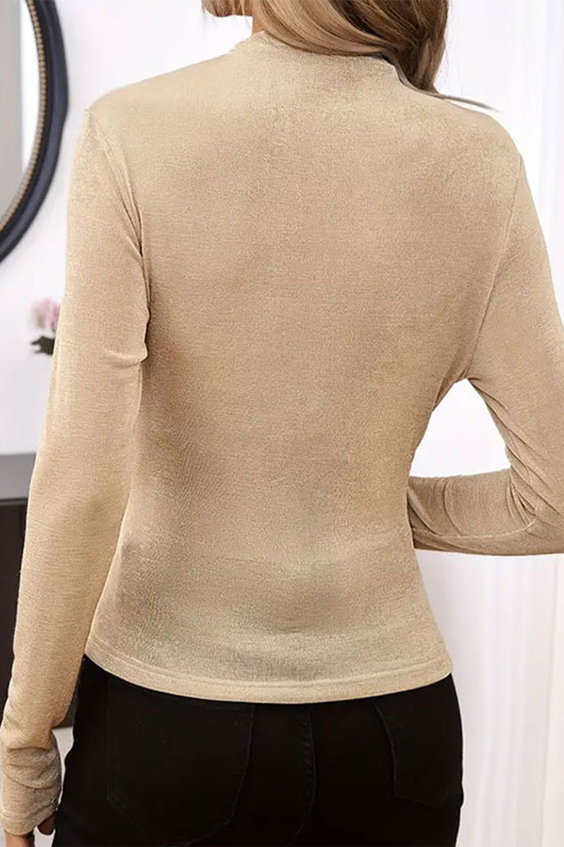 Tops casuales de cuello mandarín fruncido en color sólido