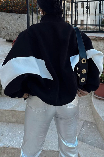 Prendas de abrigo informales con cuello mandarín, cremallera y patchwork en contraste (4 colores)
