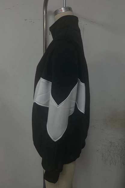 Prendas de abrigo informales con cuello mandarín, cremallera y patchwork en contraste (4 colores)