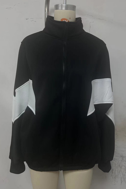 Prendas de abrigo informales con cuello mandarín, cremallera y patchwork en contraste (4 colores)