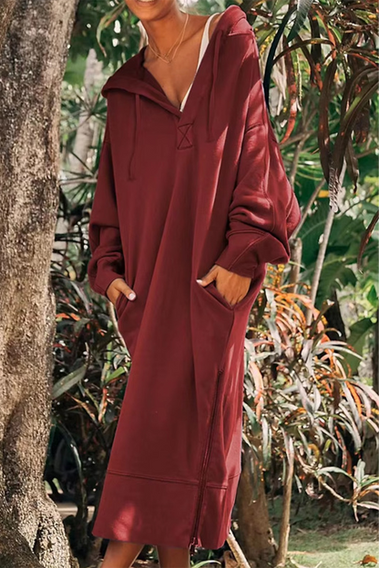 Vestidos casuales de manga larga con capucha y abertura en el bolsillo para uso diario (4 colores)