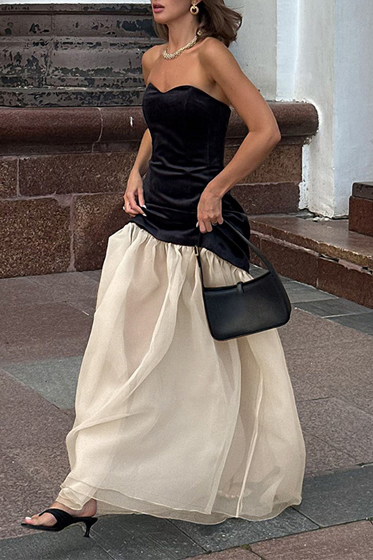 Vestidos sexys sin tirantes con contraste de malla