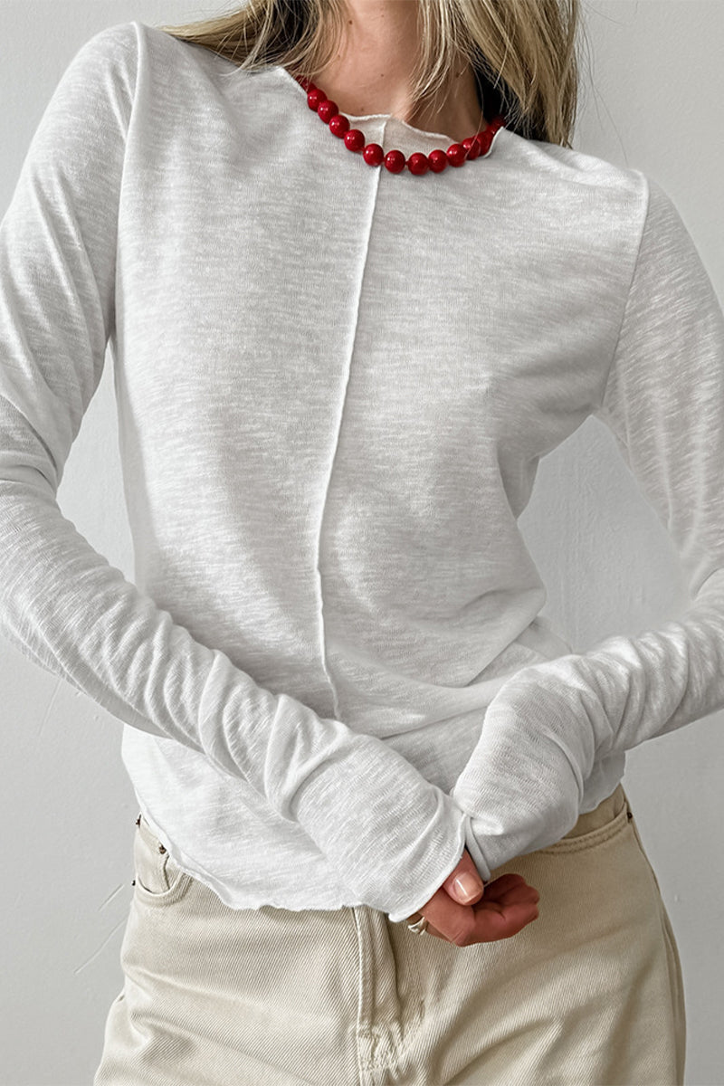 Tops casuales de cuello redondo con parches de color sólido (3 colores)
