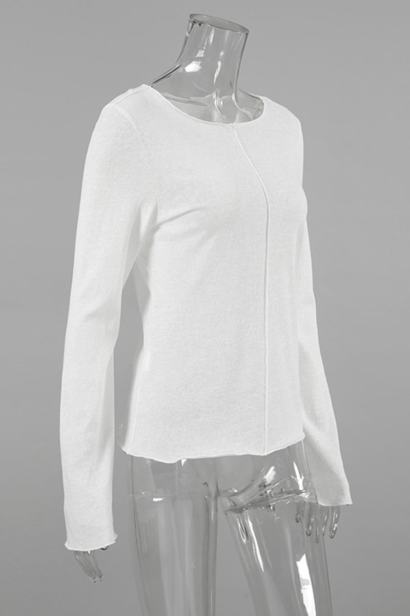 Tops casuales de cuello redondo con parches de color sólido (3 colores)