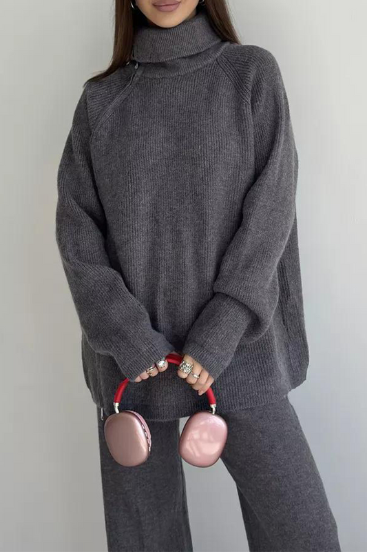 Conjunto informal de dos piezas con cuello con cremallera y manga larga para uso diario (6 colores)