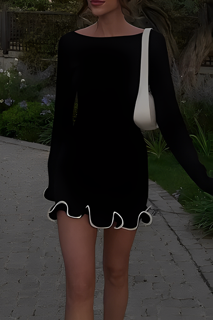 Vestidos casuales de manga larga con cuello redondo y orillo de fibra para uso diario (3 colores)