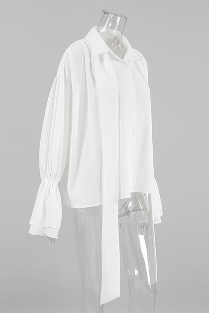 Blusas casuales con botones y cordones y cuello vuelto
