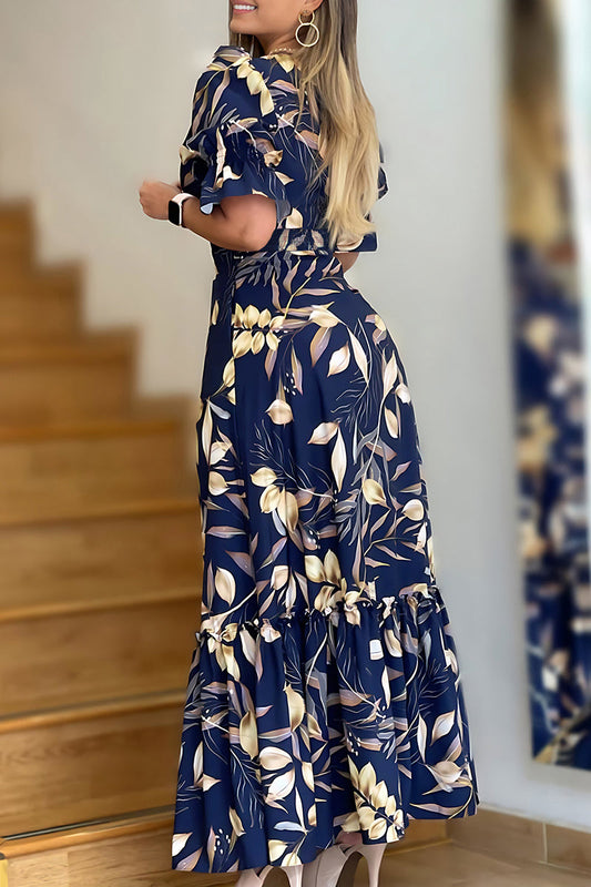 Vestidos largos elegantes con cuello en V y abertura con estampado de patchwork