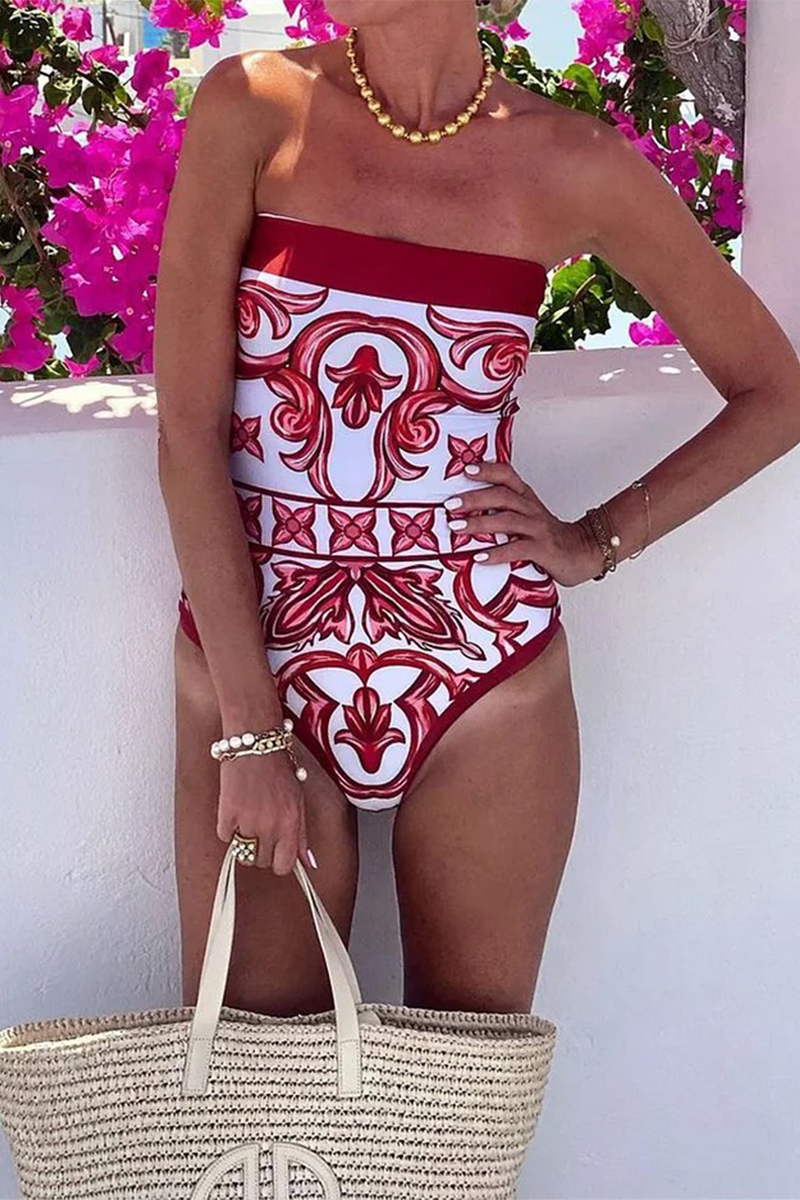 Traje de baño de dos piezas con estampado floral, sexy, sin tirantes, con cordones y sin mangas
