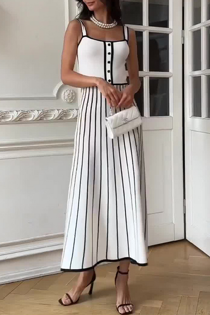 Vestidos sexis de tirantes con escote cuadrado y contraste de tejido de rayas