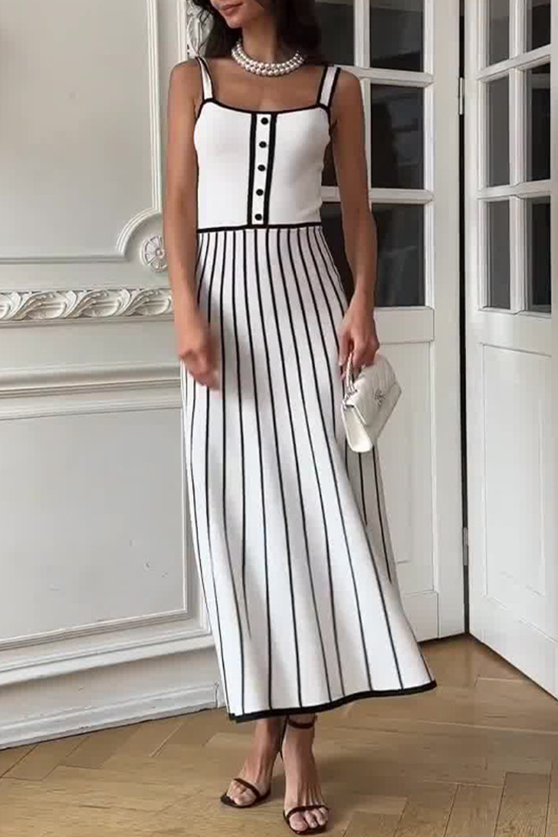 Vestidos sexis de tirantes con escote cuadrado y contraste de tejido de rayas